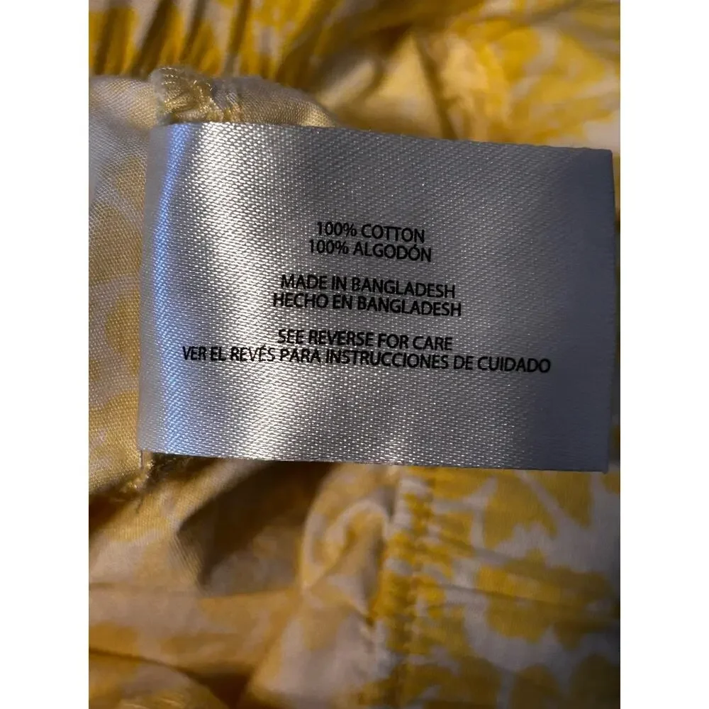 GAP Yellow Floral 2 Piece Pajama Set Womens L Cotton Button Up Top Shorts - Picture 5 of 8